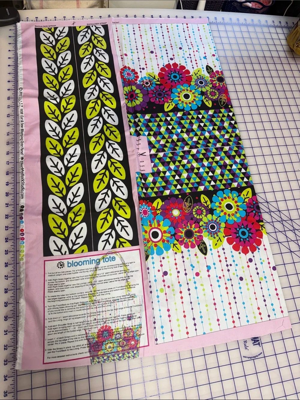 New Sewing Fabric Panel Doggies blooming tote